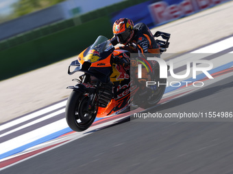 Pol Espargaro of Spain and Red Bull KTM Factory Racing rides on track during the Qualify of MotoGP Of San Marino at Misano World Circuit in...