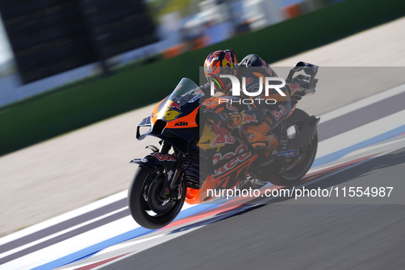 Pol Espargaro of Spain and Red Bull KTM Factory Racing rides on track during the Qualify of MotoGP Of San Marino at Misano World Circuit in...