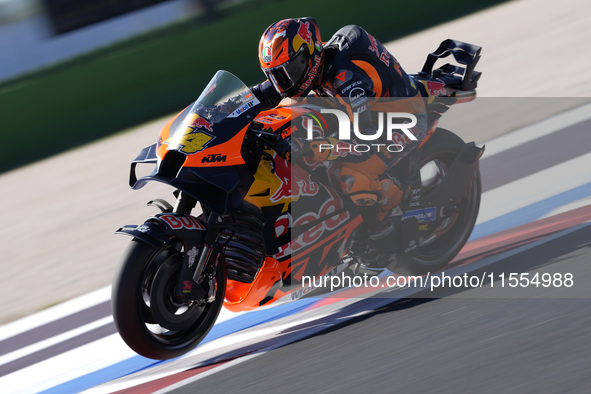 Pol Espargaro of Spain and Red Bull KTM Factory Racing rides on track during the Qualify of MotoGP Of San Marino at Misano World Circuit in...