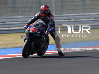 Fabio Quartararo of France and Monster Energy Yamaha MotoGP rides on track during the qualifying session of the MotoGP of San Marino at Misa...