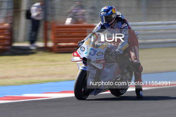 Alex Marquez of Spain and Gresini Racing MotoGP rides on track during the Qualify of MotoGP of San Marino at Misano World Circuit in Misano...