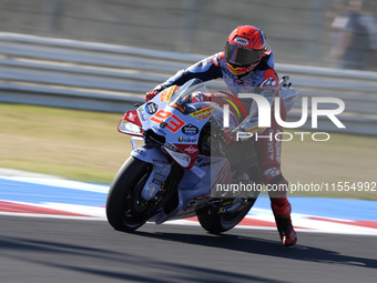 Marc Marquez of Spain and Gresini Racing MotoGP rides on track during the Qualify of MotoGP of San Marino at Misano World Circuit in Misano...