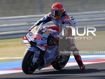 Marc Marquez of Spain and Gresini Racing MotoGP rides on track during the Qualify of MotoGP of San Marino at Misano World Circuit in Misano...