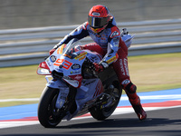 Marc Marquez of Spain and Gresini Racing MotoGP rides on track during the Qualify of MotoGP of San Marino at Misano World Circuit in Misano...