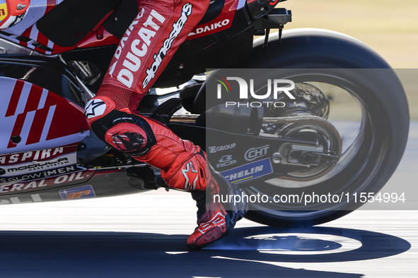 A detail of Marc Marquez of Spain and Gresini Racing MotoGP boots during the Qualify of MotoGP of San Marino at Misano World Circuit in Misa...