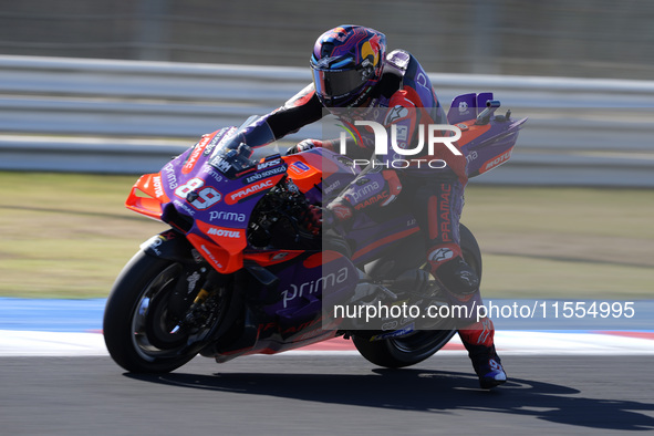 Jorge Martin of Spain and Prima Pramac Racing rides on track during the Qualify of MotoGP of San Marino at Misano World Circuit in Misano Ad...