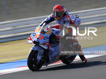 Marc Marquez of Spain and Gresini Racing MotoGP rides on track during the Qualify of MotoGP of San Marino at Misano World Circuit in Misano...