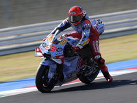 Marc Marquez of Spain and Gresini Racing MotoGP rides on track during the Qualify of MotoGP of San Marino at Misano World Circuit in Misano...