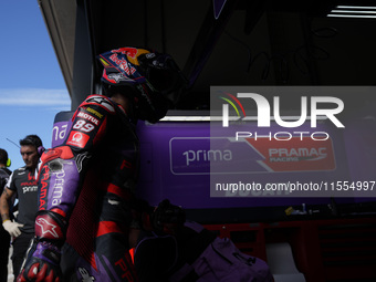 Jorge Martin of Spain and Prima Pramac Racing enter the box during the Qualify of MotoGP Of San Marino at Misano World Circuit in Misano Adr...