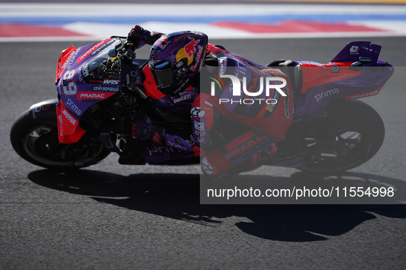 Jorge Martin of Spain and Prima Pramac Racing rides on track during the Qualify of MotoGP Of San Marino at Misano World Circuit in Misano Ad...