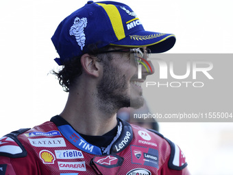 Francesco Bagnaia of Italy and Ducati Lenovo Team celebrates the best time scored during the Qualify of MotoGP Of San Marino at Misano World...