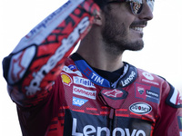 Francesco Bagnaia of Italy and Ducati Lenovo Team celebrates the best time scored during the Qualify of MotoGP Of San Marino at Misano World...