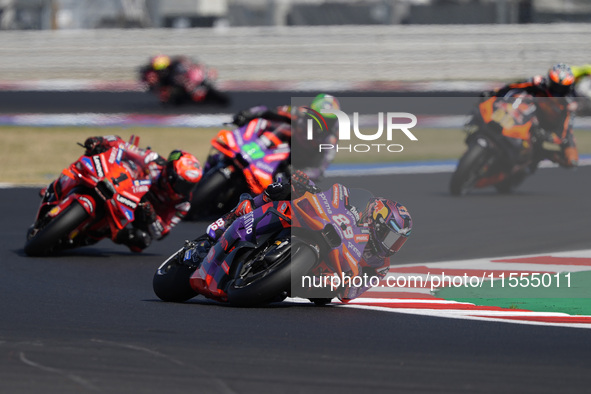 Jorge Martin of Spain and Prima Pramac Racing rides on track in front of Francesco Bagnaia of Italy and Ducati Lenovo Team during the Sprint...