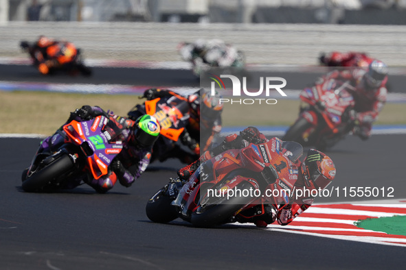 Francesco Bagnaia of Italy and Ducati Lenovo Team rides on track during the Sprint Race of MotoGP of San Marino at Misano World Circuit in M...