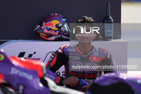 Jorge Martin of Spain and Prima Pramac Racing celebrate the victory of the Sprint Race of MotoGP Of San Marino at Misano World Circuit in Mi...