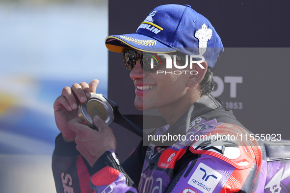 Jorge Martin of Spain and Prima Pramac Racing celebrate the victory of the Sprint Race of MotoGP Of San Marino at Misano World Circuit in Mi...