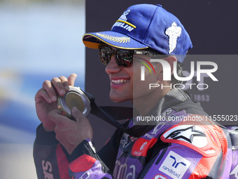 Jorge Martin of Spain and Prima Pramac Racing celebrate the victory of the Sprint Race of MotoGP Of San Marino at Misano World Circuit in Mi...