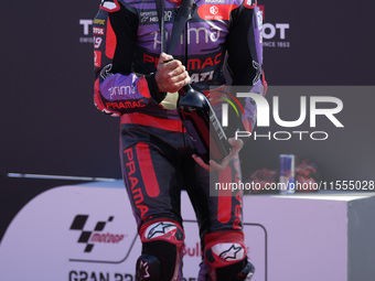 Jorge Martin of Spain and Prima Pramac Racing celebrate the victory of the Sprint Race of MotoGP Of San Marino at Misano World Circuit in Mi...