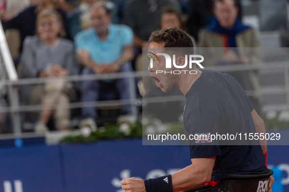 Alfie Hewett of the UK competes during the Wheelchair Tennis Men's Singles Gold Medal Match against Tokito Oda of Japan on Court Philippe Ch...