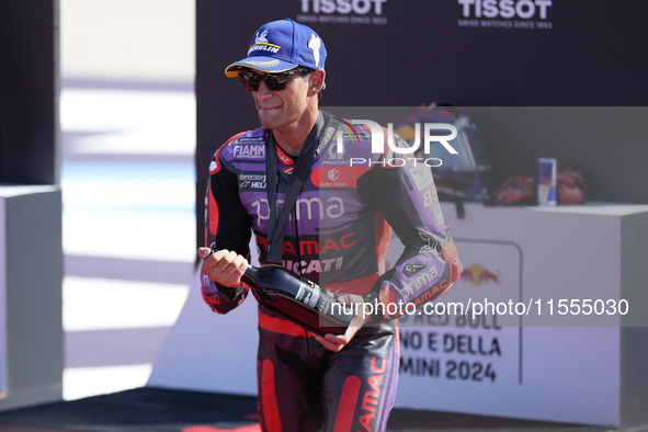 Jorge Martin of Spain and Prima Pramac Racing celebrate the victory of the Sprint Race of MotoGP Of San Marino at Misano World Circuit in Mi...