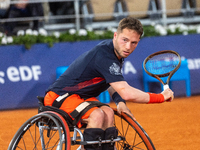 Alfie Hewett of the UK competes during the Wheelchair Tennis Men's Singles Gold Medal Match against Tokito Oda of Japan on Court Philippe Ch...