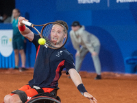 Alfie Hewett of the UK competes during the Wheelchair Tennis Men's Singles Gold Medal Match against Tokito Oda of Japan on Court Philippe Ch...