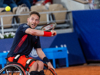 Alfie Hewett of the UK competes during the Wheelchair Tennis Men's Singles Gold Medal Match against Tokito Oda of Japan on Court Philippe Ch...