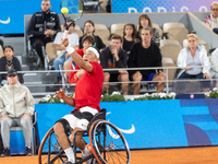 Tokito Oda of Japan competes during the Wheelchair Tennis Men's Singles Gold Medal Match between Alfie Hewett of the UK and Tokito Oda of Ja...