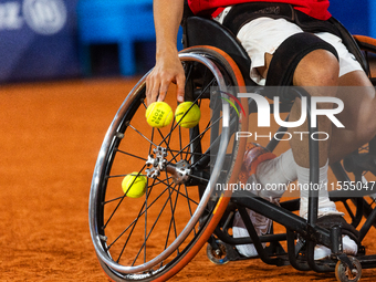 Tokito Oda of Japan competes during the Wheelchair Tennis Men's Singles Gold Medal Match between Alfie Hewett of the UK and Tokito Oda of Ja...