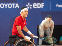 Tokito Oda of Japan reacts after he wins the gold medal in the Wheelchair Tennis - Men's Singles Gold Medal Match between Alfie Hewett of th...