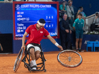 Tokito Oda of Japan reacts after he wins the gold medal in the Wheelchair Tennis - Men's Singles Gold Medal Match between Alfie Hewett of th...