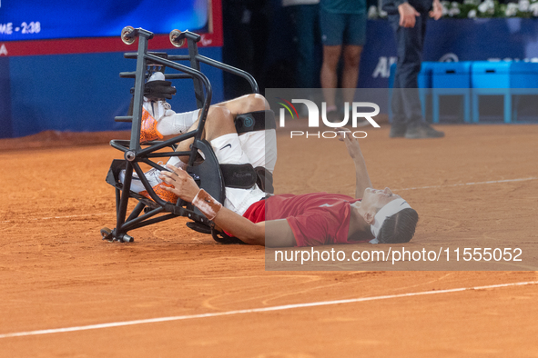 Tokito Oda of Japan reacts after he wins the gold medal in the Wheelchair Tennis - Men's Singles Gold Medal Match between Alfie Hewett of th...