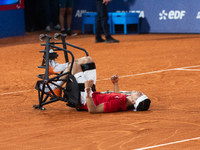 Tokito Oda of Japan reacts after he wins the gold medal in the Wheelchair Tennis - Men's Singles Gold Medal Match between Alfie Hewett of th...