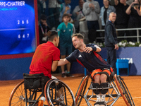 Tokito Oda of Japan reacts after he wins the gold medal in the Wheelchair Tennis - Men's Singles Gold Medal Match between Alfie Hewett of th...