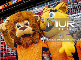 Mascots of the Netherlands, Dutchy and Kicky, during the match between the Netherlands and Bosnia and Herzegovina at the Philips Stadium for...