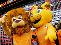 Mascots of the Netherlands, Dutchy and Kicky, during the match between the Netherlands and Bosnia and Herzegovina at the Philips Stadium for...