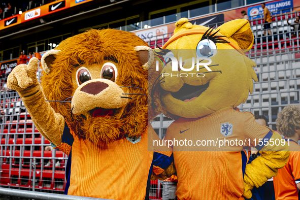 Mascots of the Netherlands, Dutchy and Kicky, during the match between the Netherlands and Bosnia and Herzegovina at the Philips Stadium for...