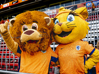 Mascots of the Netherlands, Dutchy and Kicky, during the match between the Netherlands and Bosnia and Herzegovina at the Philips Stadium for...