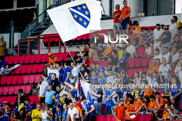 Supporters of Bosnia and Herzegovina during the match between the Netherlands and Bosnia and Herzegovina at the Philips Stadium for the UEFA...