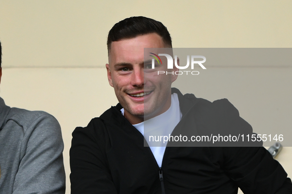 Former Pie, Macaulay Langstaff, now of Millwall, takes his seat ahead of the Sky Bet League 2 match between Notts County and Accrington Stan...