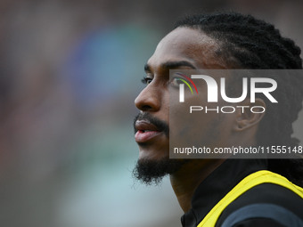 Jevani Brown of Notts County warms up during the Sky Bet League 2 match between Notts County and Accrington Stanley at Meadow Lane in Nottin...