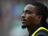 Jevani Brown of Notts County warms up during the Sky Bet League 2 match between Notts County and Accrington Stanley at Meadow Lane in Nottin...