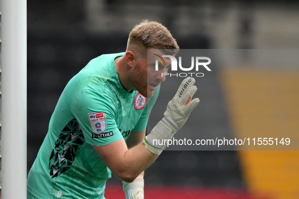 Michael Kelly of Accrington Stanley lines up his wall during the Sky Bet League 2 match between Notts County and Accrington Stanley at Meado...