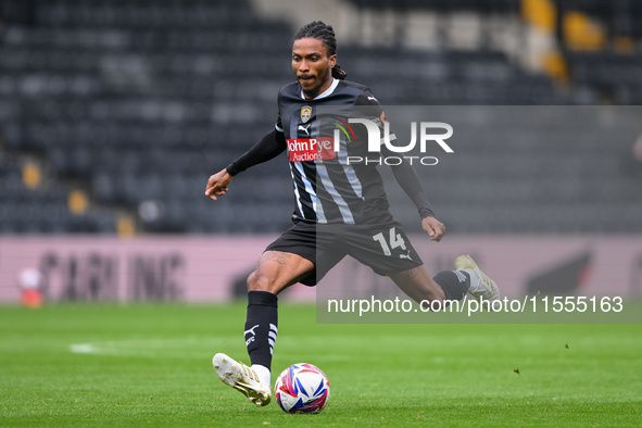 Jevani Brown of Notts County lines up a shot at goal during the Sky Bet League 2 match between Notts County and Accrington Stanley at Meadow...