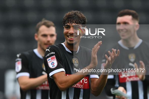 George Abbott of Notts County celebrates victory during the Sky Bet League 2 match between Notts County and Accrington Stanley at Meadow Lan...