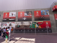 People walk by pictures of Olympians at the Benfica ''Estadio da Luz'' in Lisbon, Portugal, on September 7, 2024. The soccer team has a new...