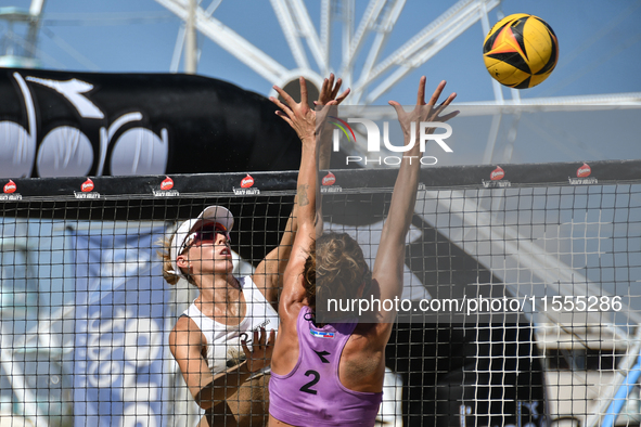 Belliero Piccinin J. and Cavestro G. (Purple) play against Orsi Toth R. (#2) and Bianchi G. (#1) (White) during the 16/8 final of the Fonzie...