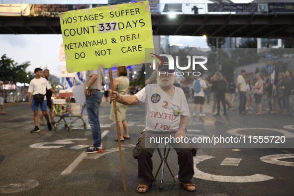 Thousands of Israelis protest against the Israeli government, calling for the immediate release of the hostages still held by Hamas in Gaza,...