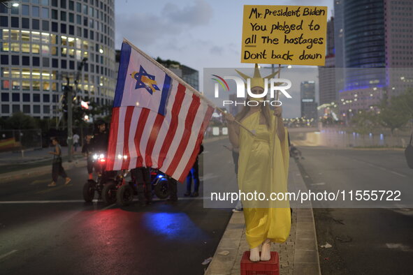 Thousands of Israelis protest against the Israeli government, calling for the immediate release of the hostages still held by Hamas in Gaza,...