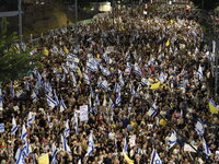 Thousands of Israelis protest against the Israeli government, calling for the immediate release of the hostages still held by Hamas in Gaza,...